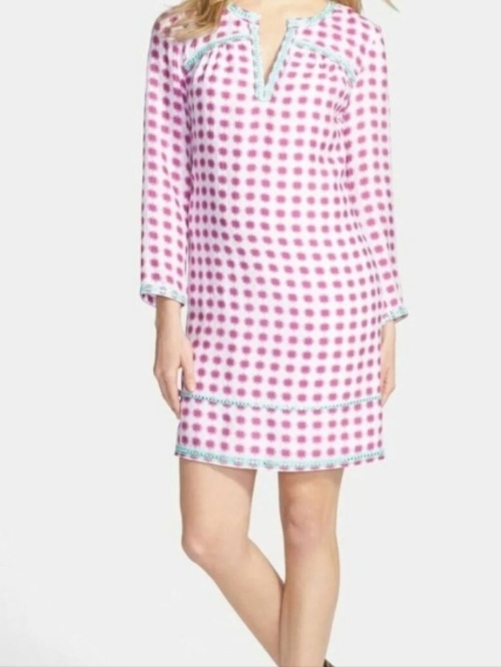Vineyard Vines Pink Polka Dot Dress With Teal Embellishment